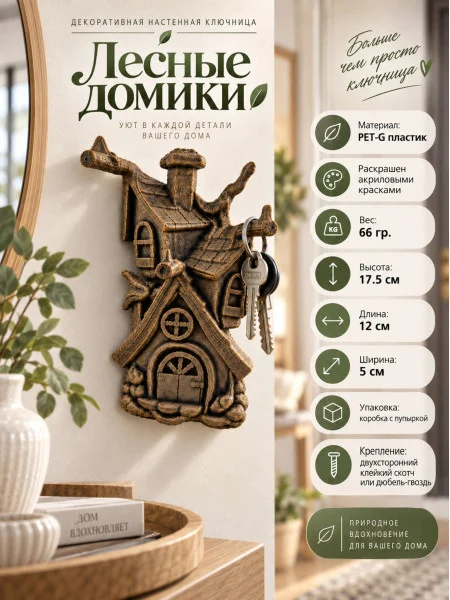 Декоративная настенная ключница - Лесные домики