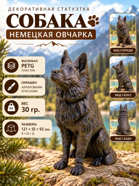 Декоративная статуэтка М3Д «Собака Немецкая овчарка» Декоративная статуэтка М3Д «Собака Немецкая овчарка»