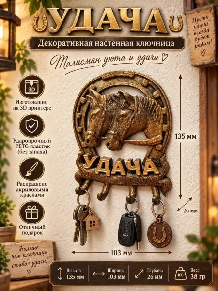 Настенная ключница М3Д «Подкова на дверь — Удача» Настенная ключница М3Д «Подкова на дверь — Удача»