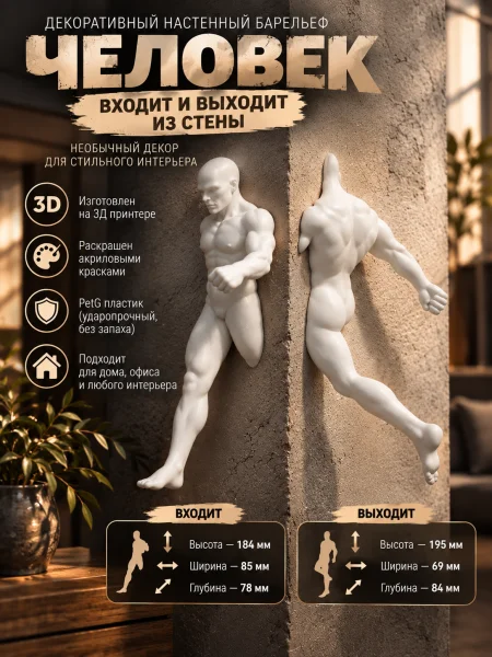 Настенный декор «Человек белый входит и выходит из стены» Настенный декор «Человек белый входит и выходит из стены»
