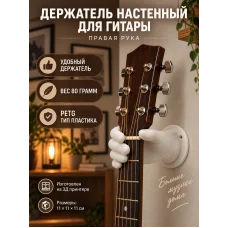 Держатель для гитары настенный - Рука правая белая Держатель для гитары настенный - Рука правая белая