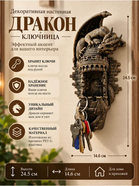 Декоративная настенная ключница  «Дракон»