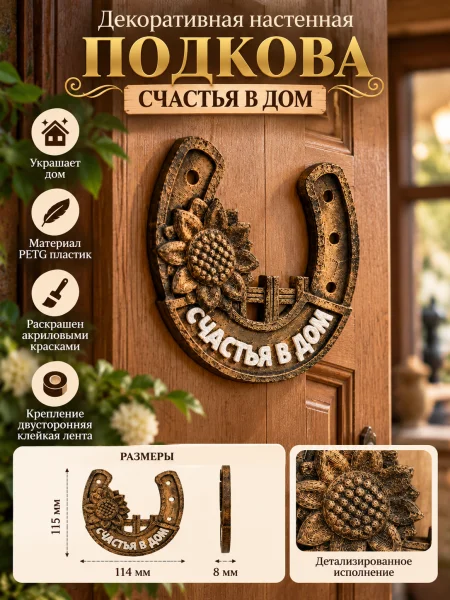 Декоративный настенный барельеф - Подкова на дверь - Счастья в дом Декоративный настенный барельеф - Подкова на дверь - Счастья в дом