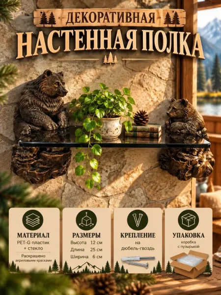 Декоративная настенная полка - Медведи Декоративная настенная полка - Медведи