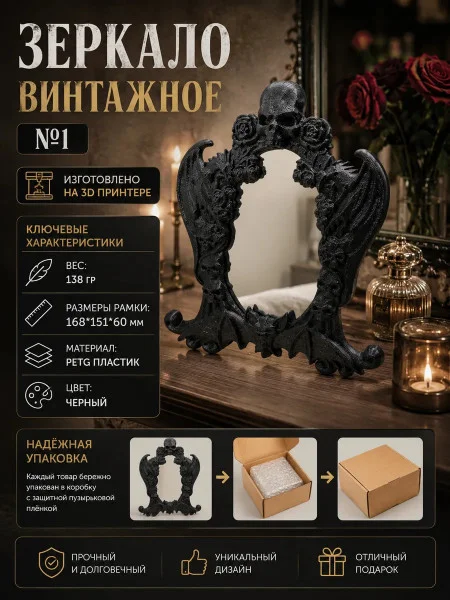 Зеркало винтажное №1 черное Зеркало винтажное №1 черное