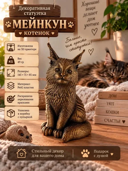 Декоративная статуэтка М3Д «Мейн-кун котёнок» Декоративная статуэтка М3Д «Мейн-кун котёнок»
