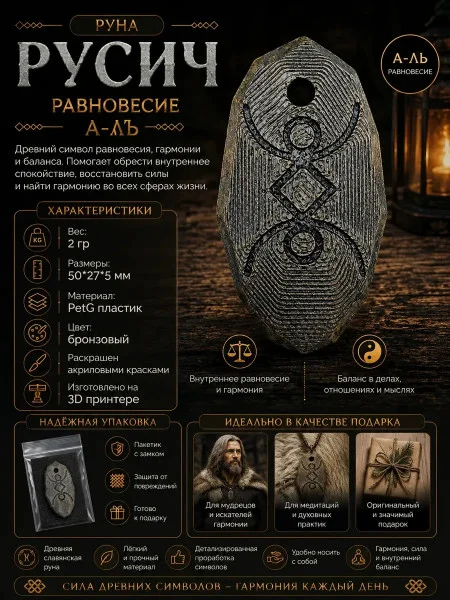 Декоративная руна М3Д «Русич — Равновесие А-ЛЬ»