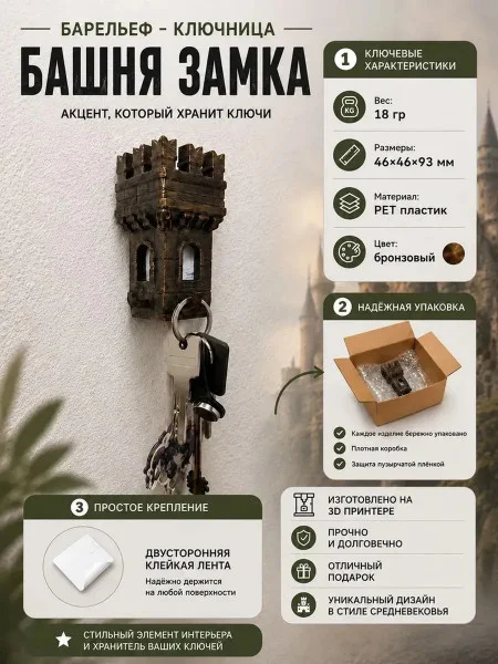 Настенная ключница М3Д «Башня замка для ключей №1» Настенная ключница М3Д «Башня замка для ключей №1»