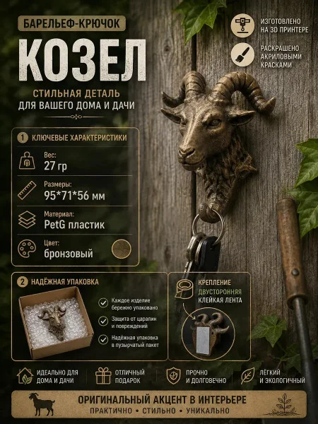 Декоративный настенный крючок М3Д «Козёл»