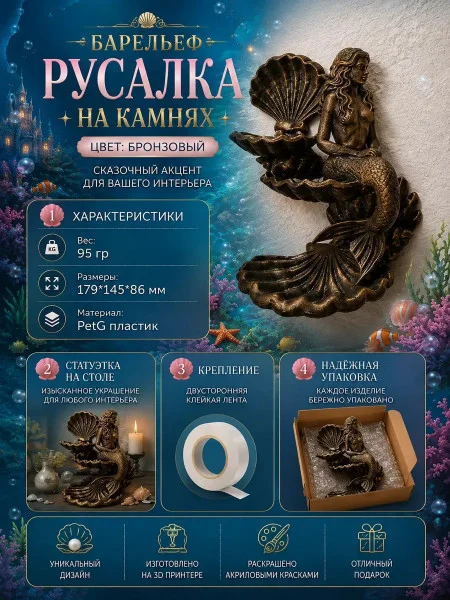 Декоративная настенная полка «Русалка»