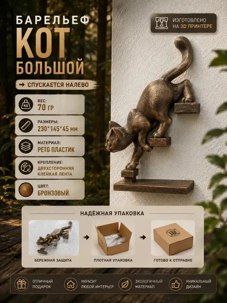 Декоративная настенная фигурка Кот спускается по лестнице Декоративная настенная фигурка Кот спускается по лестнице