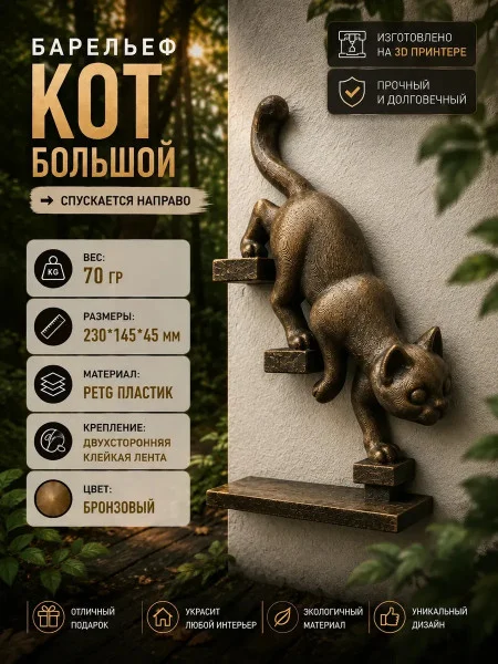 Декоративная настенная фигурка Кот спускается по лестнице Декоративная настенная фигурка Кот спускается по лестнице