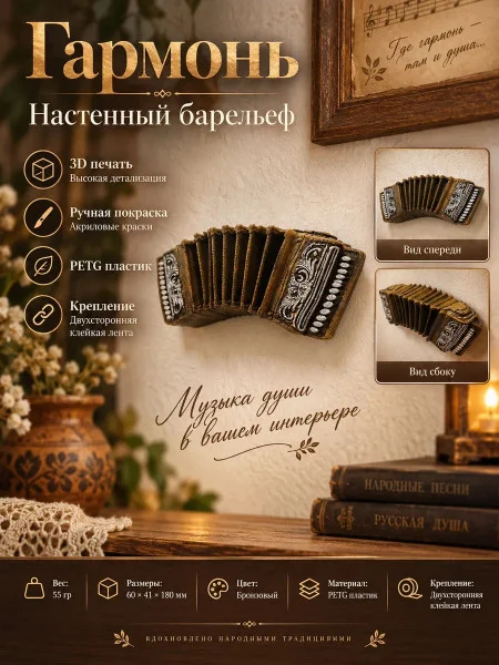 Декоративный настенный барельеф М3Д «Гармонь» Декоративный настенный барельеф М3Д «Гармонь»