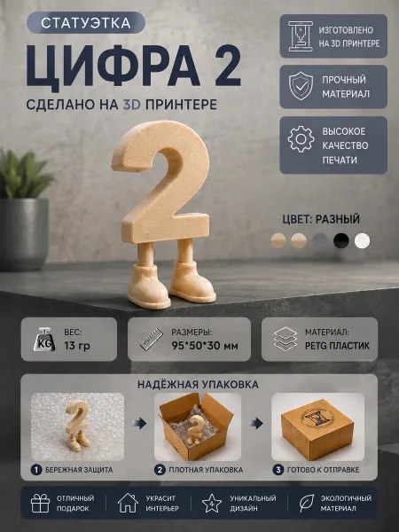 Декоративная статуэтка М3Д «Цифра с ногами в виде 2» Декоративная статуэтка М3Д «Цифра с ногами в виде 2»