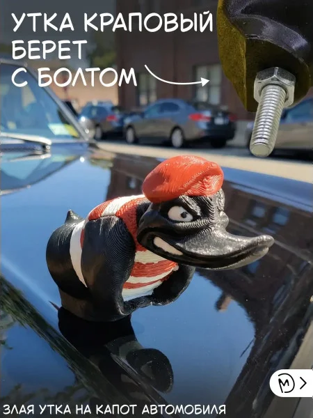 Злая утка краповый берет на капот автомобиля с болтом