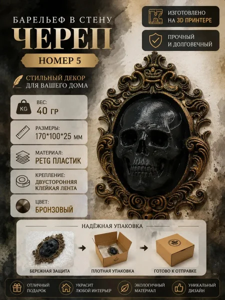 Декоративный настенный барельеф М3Д «Череп в стене №5» Декоративный настенный барельеф М3Д «Череп в стене №5»
