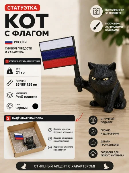 Декоративная статуэтка М3Д «Кот с флагом»