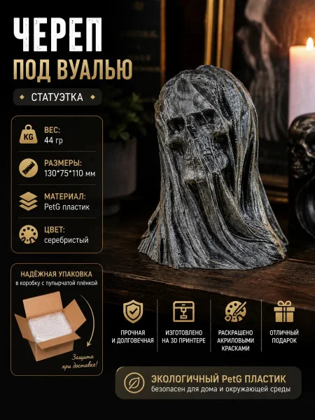 Декоративная статуэтка М3Д «Череп под вуалью» Декоративная статуэтка М3Д «Череп под вуалью»