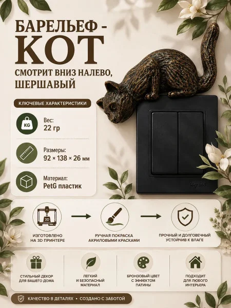 Декоративный настенный барельеф «Кот смотрит вниз налево» Декоративный настенный барельеф «Кот смотрит вниз налево»
