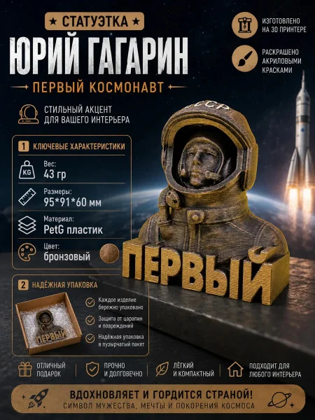 Декоративный бюст «Юрий Гагарин — первый космонавт»