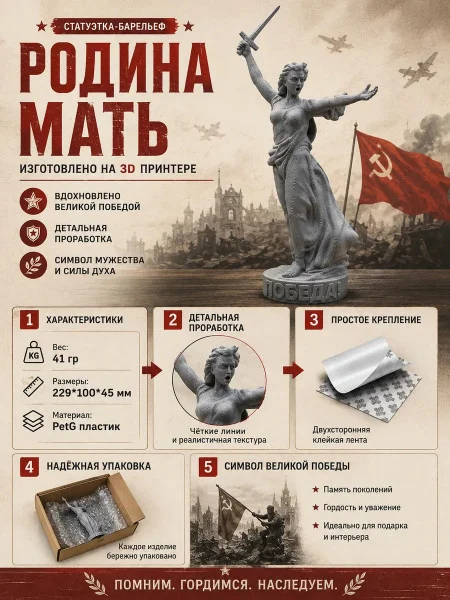 Декоративный настенный барельеф М3Д «Родина мать Декоративный настенный барельеф М3Д «Родина мать